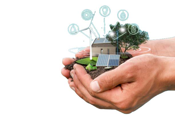 A clean-energy model with solar panels and environmental elements